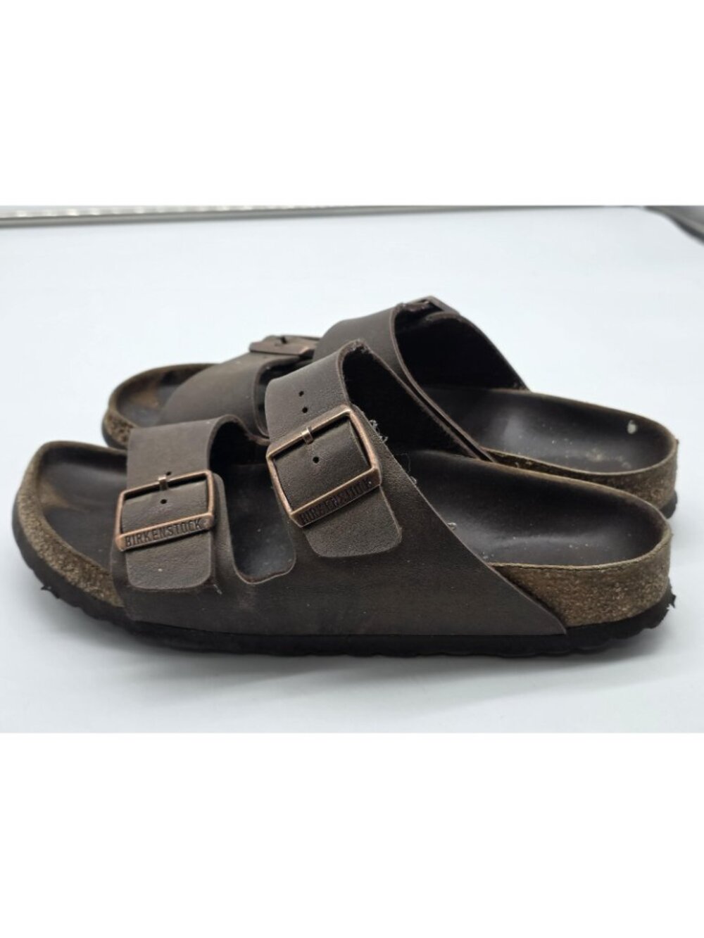Birkenstock Arizona Sandals Shoes women Size 7 Brown Leather Double Strap Damage - Picture 7 of 13